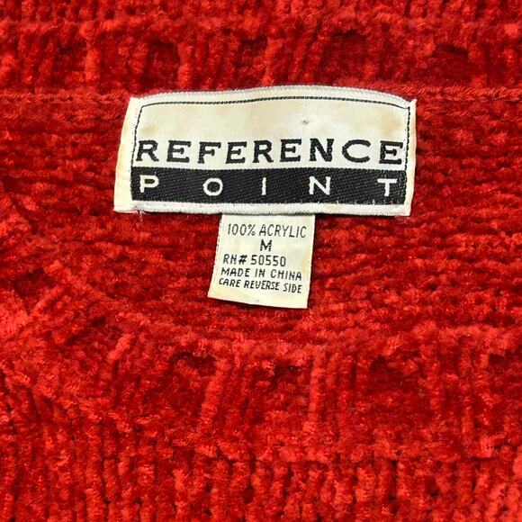 Vintage 90s Red Argyle Chenille Sweater Cozy Retro Knit Pullover / l Medium - - Picture 4 of 4